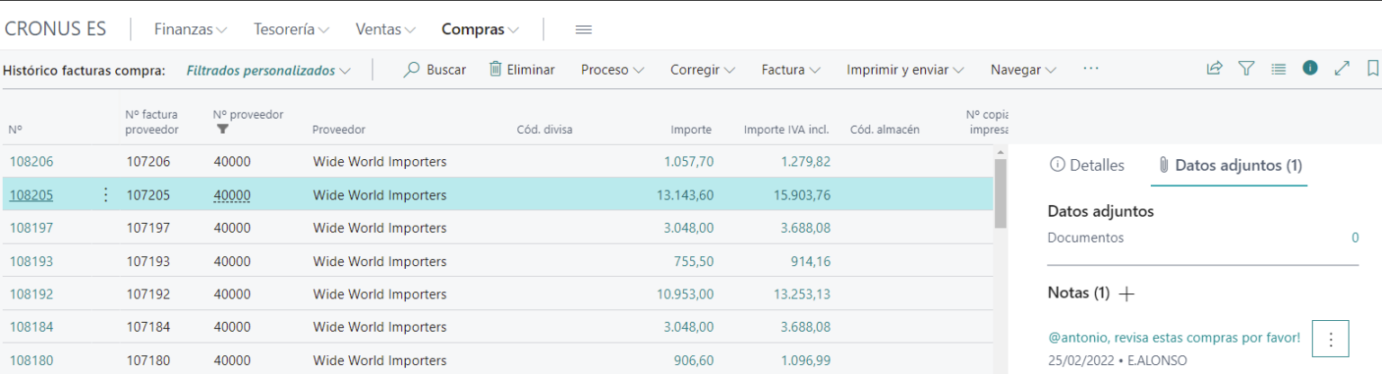 compras y pagos business central